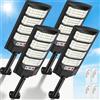 PEAKRO Lampione Solare Led Esterno, 600W 6500K Lampioni Stradali Solari con Sensore di Movimento, IP66 Impermeabile Faretto Esterno Luce LED da Energia Solare per Vialetto Giardino Garage, 4 pezzi