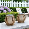 DJGIFI Lanterna Solare Sferica Corda 2 Pezzi Tavolo Giardino IP44 Luce Calda | Forma Rotonda | 3000K | φ15.5×15.5cm senza maniglia / 22.5cm con maniglia ×2 | PP + Corda Canapa | Sensore Crepuscolare
