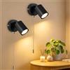 Ketom Applique da Parete Interno, GU10 Faretti da Muro Orientabili, Nero | 2 Pezzi Applique Camera da Letto, con Interruttore a Tirante, Moderno Faretto LED Interno da Parete, Senza Lampadina