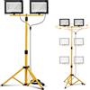 Peviasot Proiettore LED da cantiere con treppiede, 2 x 100 W, 8500 lm, girevole, 6500 K, bianco freddo, treppiede regolabile in altezza e cavo di 3 m, impermeabile IP66, per garage, officina, cantiere
