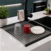 Generico EQTECH Scolapiatti Arrotolabile da Lavello, 43x35, Nero | Acciaio Inox