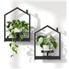 HOOBRO Porta Piante da Interno da Parete con Vassoio Rimovibile, Piedistallo per Piante in Metallo a Forma di Mini Casetta, Scaffale Decorativo su Pareti, Nero EBK08HJP201