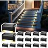 Solpex Luci solari per esterni, 16 pezzi, luci a LED impermeabili per scale esterne, gradini, recinzioni, cortili, patio, grondaia, sentiero, decorazione (nero, bianco caldo)