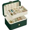 SONGMICS GISELLA Collezione - Scatola Portagioie da Viaggio 2 Livelli, Piccolo Porta Gioielli, Portagioielli Portatile, Accessori Grandi, Idea Regalo, 11,6 x 16 x 7,5 cm, Verde Foresta JBC166C01