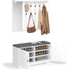 Xbro Appendiabiti con Scarpiera, Panca da Ingresso con Specchio e 10 Ganci | Appendiabiti con scarpiera per ingresso, specchio, 10 ganci, panca imbottita, ante chiuse e ripiani regolabili per scarpe