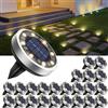 btfarm 24 Pezzi Luci Solari da Giardino, 8 LED Faretti Sepolta Solari a Led da Esterno, Lampade Solare da Terra IP65 Impermeabile per Cortile Prato Vialetto Scala Strade - Bianco Caldo