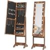 HOMCOM Specchio Portagioie con Luce LED, 36x30x136 cm, Marrone Rustico | Armadietto Portagioie con Specchio, per Camera Soggiorno