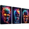 HALFLEMART 3 Pcs Teschio Fiammeggiante al Neon Stampa su tela con Cornice Teschio Fiori Misteriosi Quadri su tela Quadri Moderni Poster da Parete Camera da Letto Soggiorno Decorazione Murale 30x40cm x 3pcs