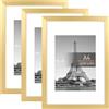 upsimples Confezione da 3 Cornici portafoto, Cornice A4 21x 29,7 cm Oro | Con Supporto Orientamento Orizzontale o Verticale, Cornici per Ppuzzle, Parete, Poster, Diploma Universitario