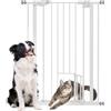 PawHut Cancellino per Cani Regolabile con Porta Piccola 74-80x104cm Bianco | Montaggio a Pressione, Barriera per Cani, Chiusura Automatica