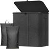 Lifewit Cesto Portabiancheria, Cesta Panni Sporchi con coperchio, Laundry Basket con Plastica Manici, Porta Biancheria Sporca per Bagno, Lavanderia, Camera da Letto, 140 L, Grigio Scuro