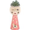 Baroni Home Vaso Testa in Ceramica con Volto, Vaso con Pianta Artificiale Inclusa, Soprammobile Moderno Dipinto a Mano, Statuetta da Interno o Esterno 13x12x30 cm - Collana a Cuore