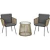 Outsunny Set da Giardino 3 Pezzi Rattan PE Acciaio Caffè/Grigio Scuro | Set 2 Sedie con Cuscini Lavabili, Braccioli, Tavolino da Caffè con Piano in Vetro, Mobili da Balcone Patio Cortile