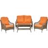 Outsunny Set Mobili da Giardino Rattan PE 2 Poltrone Khaki e Arancione | Divano a 2 Posti, Tavolo, Cuscini