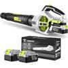 DEKOPRO Soffiatore a Batteria 20V: Soffiatore Elettrico Leggero con 2 Batterie da 4.0Ah e Caricabatterie, 650 CFM, 2 Velocità, 257km/h, per Marciapiedi, Viali, Giardino, Soffiare Foglie e Neve