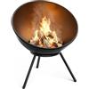 blumfeldt Fireball Black Braciere da 40 cm - Braciere in acciaio con design basculante 2 in 1, acciaio spesso 1,2 mm, griglia per la cenere, attizzatoio & copertura antipioggia