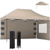 Outsunny Gazebo Pieghevole 2.9x4.3 m Pop Up con Finestre Marrone Sabbia | Pareti Laterali, Gazebo da Giardino, Altezza Regolabile, Tasche Portaoggetti, Borsa a Ruote, UV50+, per Esterno Feste