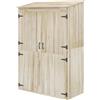 Outsunny Casetta da Giardino in Legno di Abete 120x57x183cm Naturale | 2 Porte, Capanno Porta Attrezzi, con Ripiani, Tetto Spiovente
