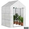 Outsunny Serra da Giardino con Porta Avvolgibile 143x143x195 cm Bianco | Serra per Orto, Scaffale a 2 Ripiani, Struttura in Acciaio, Copertura PE, per Piante Orto Verdure Fiori Frutta, Anti UV