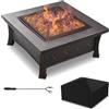 TLGREEN Braciere da Esterno,Braciere da Giardino in Ferro per Riscaldamento | con Copertura Protettiva, Griglia, Attizzatoio, Braciere Barbecue per Camping, 81x81x51 cm, per Spiagge, Giardini, Outdor
