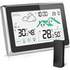 HAOYAO Stazione Meteo con Sensore Esterno, Termometro Digitale Igrometro per Interni ed Esterni, Schermo LCD con Retroilluminazione 12/24 ore Previsioni Meteo Automatiche per Ufficio Casa Camera da Letto
