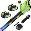 POIFL Soffiatore a Batteria, 6 Velocità 240+ km/h Soffiatore Elettrico 2 Batteria 21V 4.0Ah, 1,6m Cinghia Regolabile & Caricabatterie Rapido,Soffiatore Foglie da Giardino per Foglie Cadute