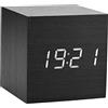Plyisty Sveglia in Legno, Piccolo Orologio Digitale a cubo Modren LED con Ora, Temperatura C/F, termometro, Sveglia, Controllo vocale, per Camera da Letto, Soggiorno, Ufficio(Nero)