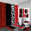jieprom Set di 4 tende da doccia con stampa leopardata con tappeto, copriwater e tappetino da bagno, tenda da doccia rossa nera con 12 ganci, set completo di accessori da bagno decorativi