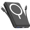 Vexnera per Magsafe Powerbank 10000mAh, Magnetico Caricatore Portatile 20W | Ricarica Rapida, Doppio Cavo USB-C Integrato, Display LED, Wireless Caricatore Portatile per iPhone 17/16/15/14/13/12 Nero
