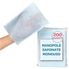 Donkid Sunny Day - 200x Manopole Saponate Monouso - Guanti Presaponati per Lavare Anziani - Pulizia, Lavaggio e Igiene per Allettati, Incontinenza, Post Operazione e Camping
