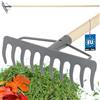 KOTARBAU® Rastrello Giardino - Rastrello per Foglie - Metallo - 26 cm - con 10 Denti - Manico in Legno Ergonomico - Rastrelli - Attrezzo Robusto per Cura del Prato - Grigio e Naturale