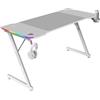 Mars Gaming MARSGAMING MGD-X140RGB, Scrivania Gaming Ergonomica, Illuminazione ARGB con Telecomando, Fibra di Carbonio, Tappetino XXL, Supporto Cuffie e Bevande, Gestione Cavi, Scrivania Gaming 140x60cm, Bianco
