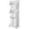 Donened - Cesto portabiancheria a 3 scomparti, bianco, impilabile con 4 ruote, in plastica, per bagni, lavanderie, camere da letto, 43 x 33 x 109 cm