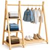 Relaxdays Appendiabiti per Bambini in Pino, con Asta e ripiano, Naturale | dimensioni HxLxP 111,5x112x48 cm, cameretta