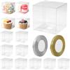lalago 50Pcs Scatole Trasparenti per Bomboniere e Natale 7 x 7 x 7 cm | Scatoline Portaconfetti Trasparenti, PVC Cubo Trasparente con 2 Rotoli di Nastri Oro