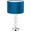 Relaxdays Lampada da Tavolo, Paralume in Velluto & Base in Cristallo, HxD: 47 x 26 cm, Abat-Jour Classica Salotto, Blu