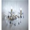 TOT ELECTRIC Applique da parete 2 braccia attacco piccolo E14 oro classico vetro con cristalli lampada vintage incluso 2 lampadine candela luce fredda