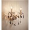 TOT ELECTRIC Applique da parete 2 braccia attacco piccolo E14 oro classico vetro con cristalli lampada vintage incluso 2 lampadine candela luce naturale