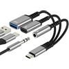 Aksenli Adattatore AUX a USB C (3 in 1) USB 3.0 per iPhone 17 16 15 Pro Max 3,5 mm Cuffie Audio Jack Splitter Cavo di Tipo C per Apple Cavo Caricabatterie Dongle OTG Doppia Ricarica per Ipad Auto Compatibile