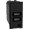 Bticino K4191CC Caricatore USB con due ingressi di tipo C, da installare nella placca Living Now,per ricaricare un dispositivo elettronico fino a 15W o due dispositivi in simultanea, 1 posto, nero