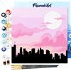 Figured'Art Mini Dipingere con i Numeri 20x20cm con Telaio - Paint by Numbers New York sotto un cielo rosa, Passatempo per Adulti, Kit Completo, Hobby Creativi - Quadri fai da te Tela Già Incorniciata