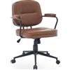 SeedWave Sedia da ufficio vintage in ecopelle, con braccioli, funzione basculante e ruote, color marrone scuro
