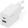 DIGITUS Caricabatterie USB-C GaN II - USB-C e USB-A - 2 porte - fino a 30 W - Caricabatterie rapido - Adatto per cellulari, tablet, smartwatch e cuffie Bluetooth - Bianco