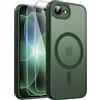 Qasyfanc Cover Magnetica Custodia Traslucida Opaca per iPhone 16e/17e,Verde | 2 Pellicola Vetro Temperato, Compatibile con MagSafe, Protezione Militare Antiurto, Design Sottile Opaca