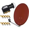 HB-Digital Impianto satellitare HD digitale satellitare 60 cm in acciaio a specchio rosso mattone + Quad LNB 4 partecipanti per la ricezione di segnali DVB-S/S2 Full HD 3D 4K Ultra HD (UHD) + spina in omaggio