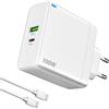Bestwist 100 W GaN USB-C & USB-A, caricatore rapido a 2 strati, compatibile con MacBook Pro/Air, Dell XPS, iPad, Samsung Galaxy, iPhone 15/16/17 serie (bianco)