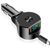VGE 75W Caricatore Auto Retrattile 3 in 1 con Display LED, [30W PD + 22.5W USB-A] Adattatore Accendisigari USB C 22.5W per Auto, Cavo di Ricarica Rapida Type-C Integrato con Tutte le Automobili