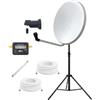 ARLI Impianto satellitare da 60 cm, bianco e grigio chiaro, con treppiede LNB singolo, cercasatellite, cavo da 3 m + 7 m, passacavo per finestra, parabola satellitare, campeggio, balcone, giardino
