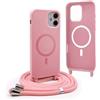 YFSYLL Magnetica Cover per iPhone 12 Mini con Cordino,Compatibile con MagSafe,Silicone Case con Regolabile Cordino da Collo Nylon Catena Collana Tracolla - Pink
