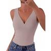 Gyabnw Canotta Donna a Costine Scollo a V con Bottoni Slim Fit | Maglia elasticizzata, bottoni funzionali, linea aderente, per estate e look casual eleganti